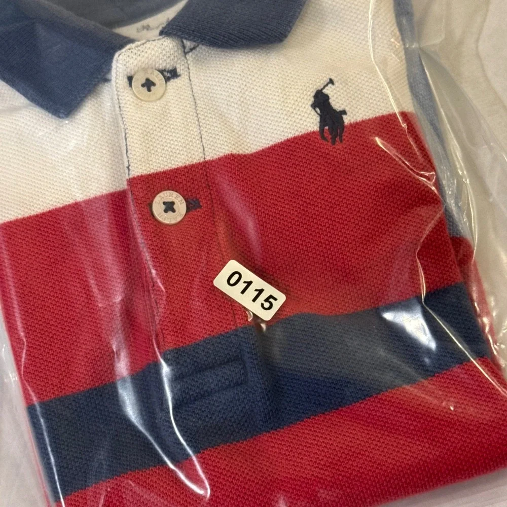 Ralph Lauren Romper Baby 3M Red White Blue Colorblock Polo Snap Bottom Outfit